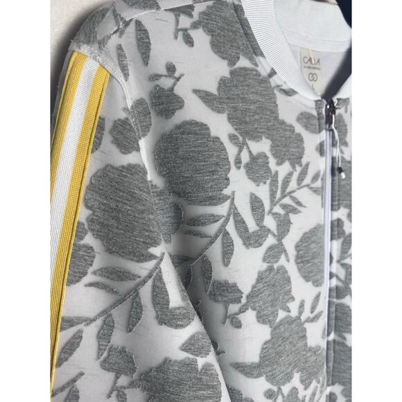 Calia by Carrie Underwood Floral Gray Bomber Jacket Yellow Stripe Size Large - Picture 5 of 7